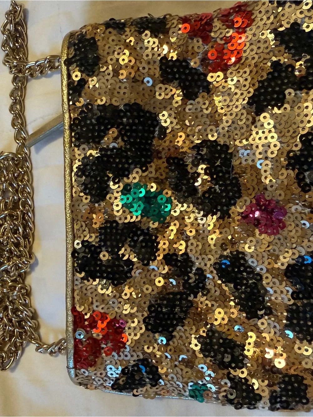 kate spade Gold Sequin Leopard-Print Chain Wristlet with Multicolor Accents
